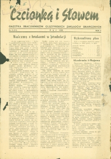 Czcionką i Słowem : gazetka pracowników Olsztyńskich Zakładów Graficznych, 1955 (R. 2), nr 5