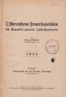 Ostpreußens Feuersozietäten im Wandel zweier Jahrhunderte