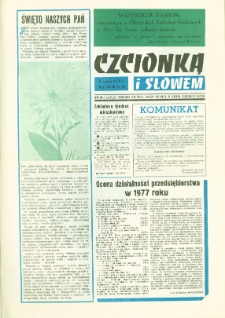 Czcionką i Słowem : kwartalnik samorządu robotniczego Olsztyńskich Zakładów Graficznych im. Seweryna Pieniężnego w Olsztynie, 1978 (R. 8), nr 28