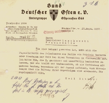 List urzędowy członka Bund Deutscher Osten Untergruppe Ostpreussen-Süd