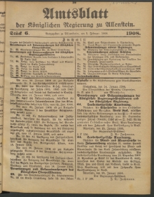 Amtsblatt der Königlichen Regierung zu Allenstein, 1908 Jg. 4, Stück 6 + Extrablatt