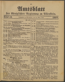 Amtsblatt der Königlichen Regierung zu Allenstein, 1908 Jg. 4, Stück 12