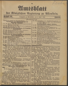 Amtsblatt der Königlichen Regierung zu Allenstein, 1908 Jg. 4, Stück 14