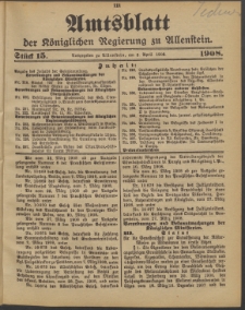 Amtsblatt der Königlichen Regierung zu Allenstein, 1908 Jg. 4, Stück 15