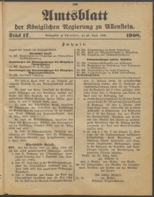Amtsblatt der Königlichen Regierung zu Allenstein, 1908 Jg. 4, Stück 17