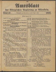 Amtsblatt der Königlichen Regierung zu Allenstein, 1908 Jg. 4, Stück 17