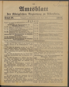 Amtsblatt der Königlichen Regierung zu Allenstein, 1908 Jg. 4, Stück 18 + Sonder-Beilage