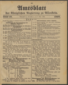 Amtsblatt der Königlichen Regierung zu Allenstein, 1908 Jg. 4, Stück 19