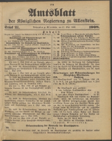 Amtsblatt der Königlichen Regierung zu Allenstein, 1908 Jg. 4, Stück 21