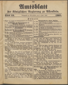 Amtsblatt der Königlichen Regierung zu Allenstein, 1908 Jg. 4, Stück 23