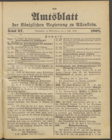 Amtsblatt der Königlichen Regierung zu Allenstein, 1908 Jg. 4, Stück 27