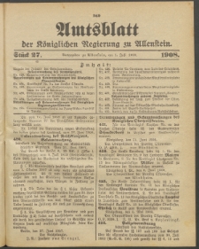 Amtsblatt der Königlichen Regierung zu Allenstein, 1908 Jg. 4, Stück 27