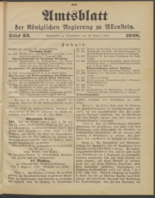 Amtsblatt der Königlichen Regierung zu Allenstein, 1908 Jg. 4, Stück 33
