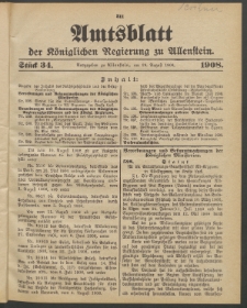 Amtsblatt der Königlichen Regierung zu Allenstein, 1908 Jg. 4, Stück 34