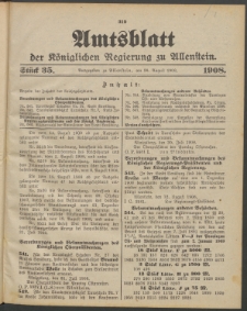 Amtsblatt der Königlichen Regierung zu Allenstein, 1908 Jg. 4, Stück 35
