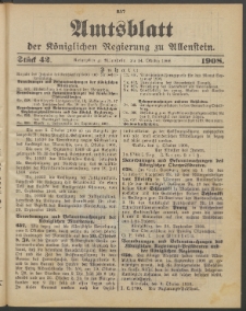 Amtsblatt der Königlichen Regierung zu Allenstein, 1908 Jg. 4, Stück 42