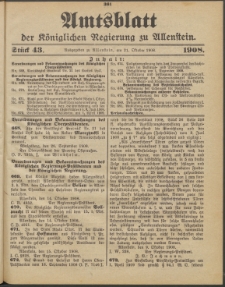 Amtsblatt der Königlichen Regierung zu Allenstein, 1908 Jg. 4, Stück 43