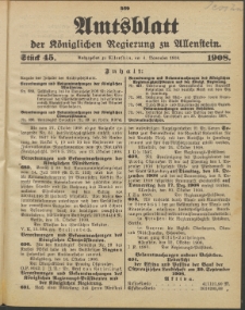 Amtsblatt der Königlichen Regierung zu Allenstein, 1908 Jg. 4, Stück 45