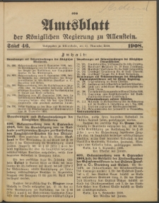 Amtsblatt der Königlichen Regierung zu Allenstein, 1908 Jg. 4, Stück 46