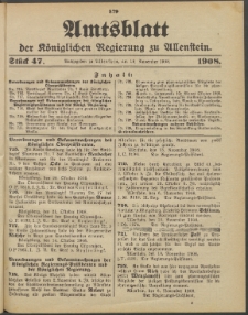 Amtsblatt der Königlichen Regierung zu Allenstein, 1908 Jg. 4, Stück 47 + Extrablatt