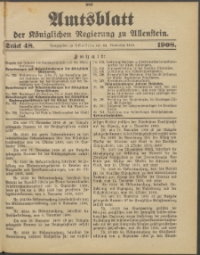 Amtsblatt der Königlichen Regierung zu Allenstein, 1908 Jg. 4, Stück 48