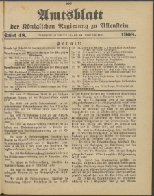 Amtsblatt der Königlichen Regierung zu Allenstein, 1908 Jg. 4, Stück 48