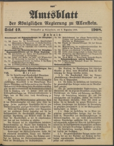 Amtsblatt der Königlichen Regierung zu Allenstein, 1908 Jg. 4, Stück 49 + Extrablatt, Sonder-Beilage