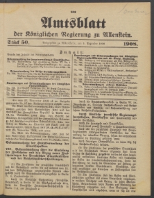 Amtsblatt der Königlichen Regierung zu Allenstein, 1908 Jg. 4, Stück 50