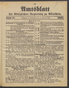 Amtsblatt der Königlichen Regierung zu Allenstein, 1908 Jg. 4, Stück 51 + Extrablatt
