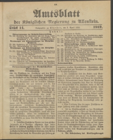 Amtsblatt der Königlichen Regierung zu Allenstein, 1912 Jg. 8, Stück 14
