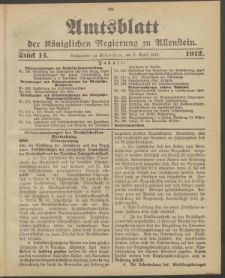 Amtsblatt der Königlichen Regierung zu Allenstein, 1912 Jg. 8, Stück 14
