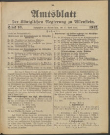 Amtsblatt der Königlichen Regierung zu Allenstein, 1912 Jg. 8, Stück 16 + 2 Sonderbeilage