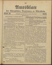 Amtsblatt der Königlichen Regierung zu Allenstein, 1912 Jg. 8, Stück 21