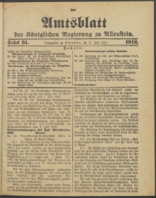 Amtsblatt der Königlichen Regierung zu Allenstein, 1912 Jg. 8, Stück 31 + Sonder-Beilage