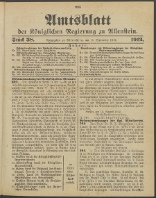 Amtsblatt der Königlichen Regierung zu Allenstein, 1912 Jg. 8, Stück 38