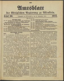 Amtsblatt der Königlichen Regierung zu Allenstein, 1912 Jg. 8, Stück 39