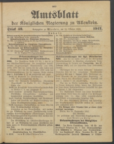 Amtsblatt der Königlichen Regierung zu Allenstein, 1912 Jg. 8, Stück 43