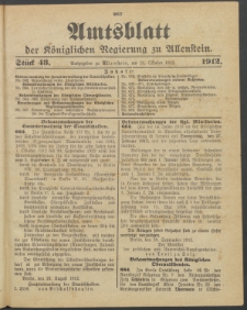 Amtsblatt der Königlichen Regierung zu Allenstein, 1912 Jg. 8, Stück 43