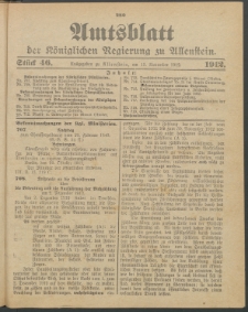 Amtsblatt der Königlichen Regierung zu Allenstein, 1912 Jg. 8, Stück 46