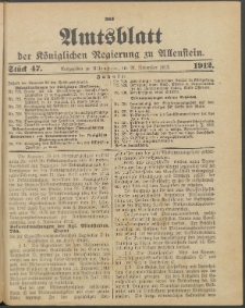 Amtsblatt der Königlichen Regierung zu Allenstein, 1912 Jg. 8, Stück 47