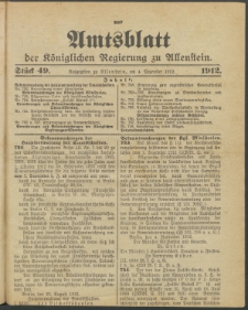 Amtsblatt der Königlichen Regierung zu Allenstein, 1912 Jg. 8, Stück 49