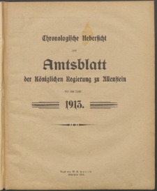 Chronologische Uebersicht zum Amtsblatt der Königlichen Regierung zu Allenstein für das Jahr 1913