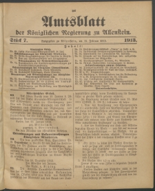 Amtsblatt der Königlichen Regierung zu Allenstein, 1913 Jg. 9, Stück 7 + Sonderbeilage