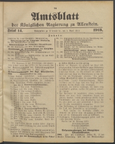 Amtsblatt der Königlichen Regierung zu Allenstein, 1913 Jg. 9, Stück 14
