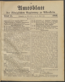 Amtsblatt der Königlichen Regierung zu Allenstein, 1913 Jg. 9, Stück 15 + Sonder-Beilage