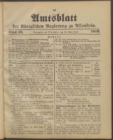 Amtsblatt der Königlichen Regierung zu Allenstein, 1913 Jg. 9, Stück 16 + Sonderbeilage