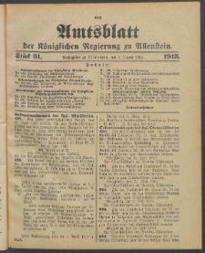 Amtsblatt der Königlichen Regierung zu Allenstein, 1913 Jg. 9, Stück 31