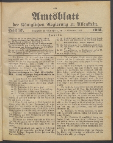 Amtsblatt der Königlichen Regierung zu Allenstein, 1913 Jg. 9, Stück 37