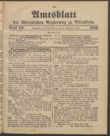 Amtsblatt der Königlichen Regierung zu Allenstein, 1913 Jg. 9, Stück 39
