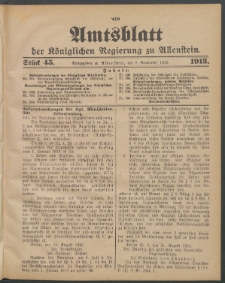 Amtsblatt der Königlichen Regierung zu Allenstein, 1913 Jg. 9, Stück 45 + Extrablatt